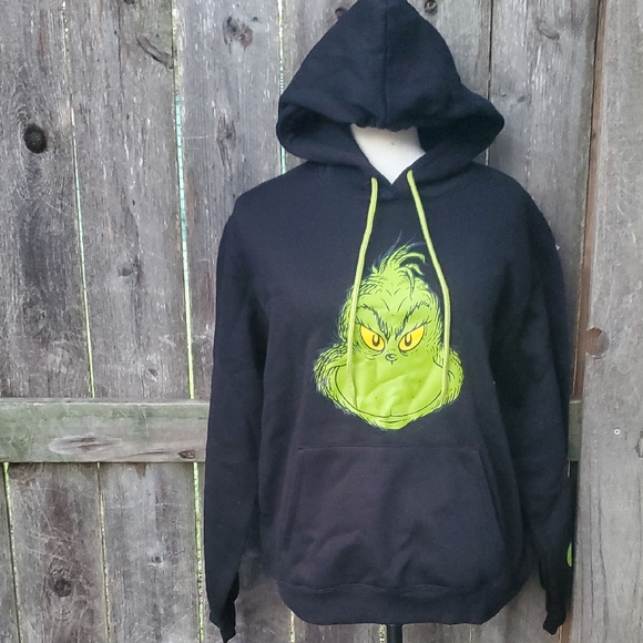 Dr. Seuss The Grinch Black Pullover Sweatshirt Hoodie Christmas M NWT - Picture 1 of 7